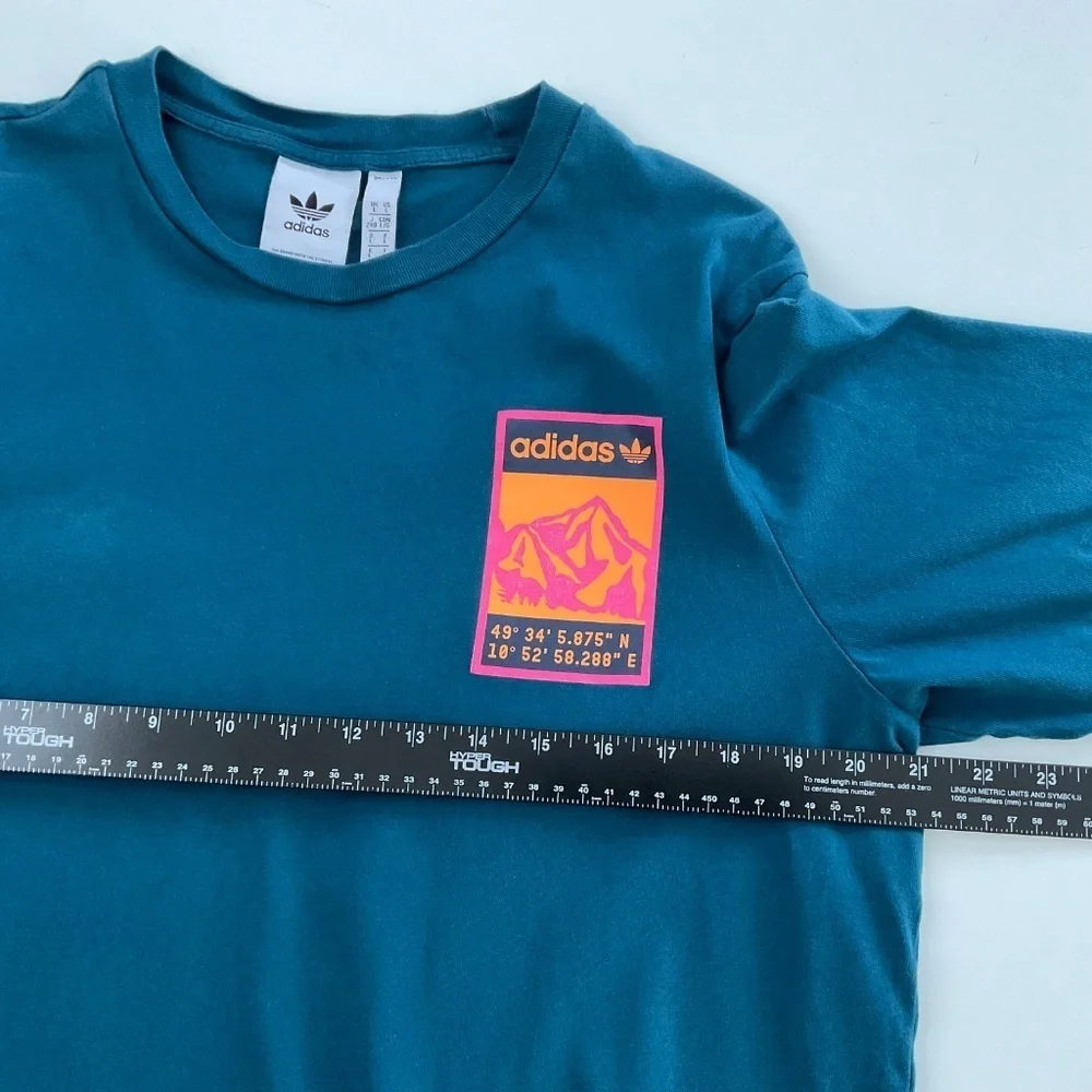 Adidas Men Adiplore T-Shirt Sz L Teal Long Sleeve Cotton Athleisure Streetwear
